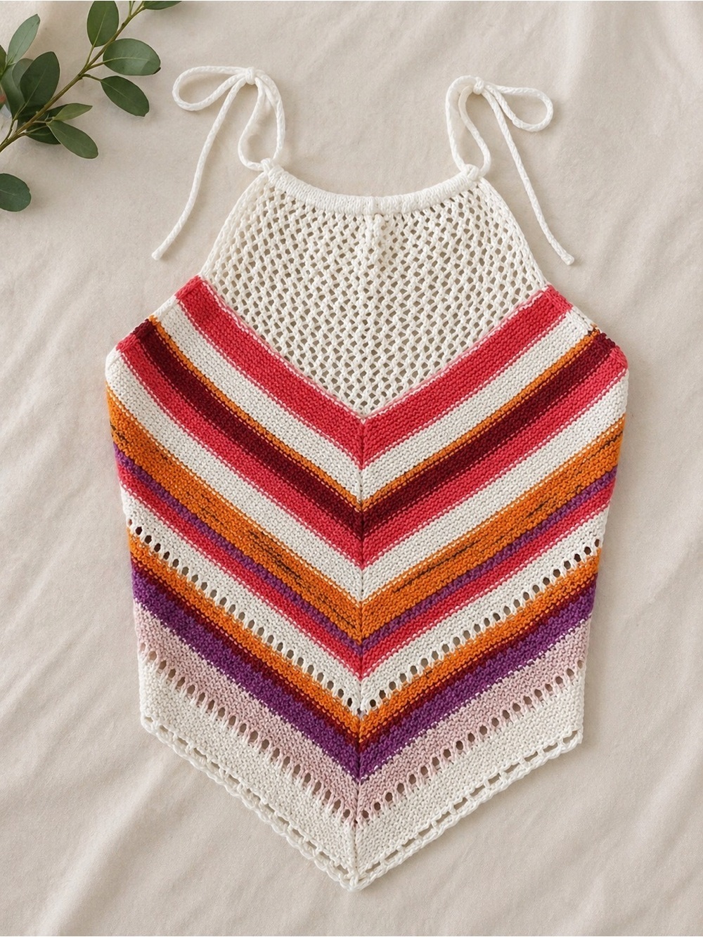 American Eagle Festival Crochet Halter Top Striped Handkerchief Tank Boho XL